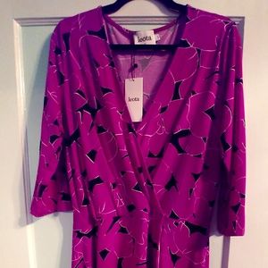 LEOTA Mae Dress Purple Petunia 1L Faux Wrap NWT